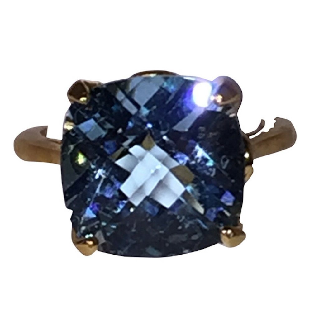 Faceted Blue Topaz Cushion Cut 18 Kt Gold Plated O